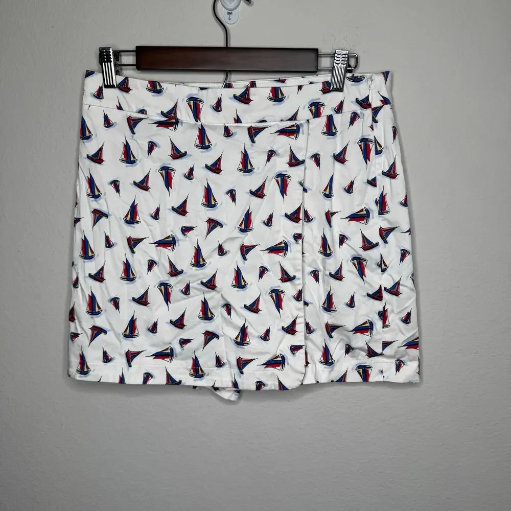Talbots Women’s Size 6 Sailboat Print Shorts White Red Blue Nautical Cotton‎